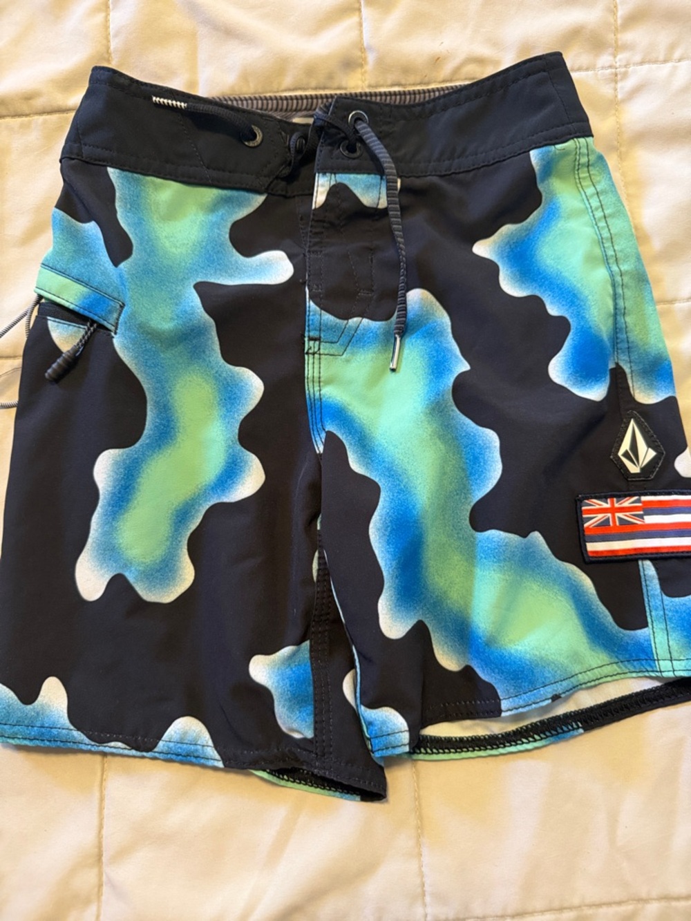 Volcom Black Blue Green Camo Swim Trunks